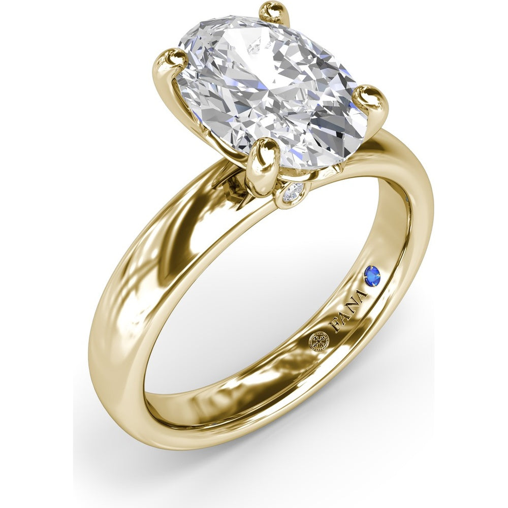 Classic Wide Band Oval Diamond Engagement Ring Setting with Hidden Halo by Fana - 0.02 Carat Total Diamond Weight