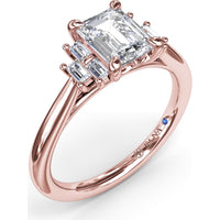 Cluster Engagement Ring Setting with Baguette Side Diamonds by Fana - 0.29 Carat Total Diamond Weight