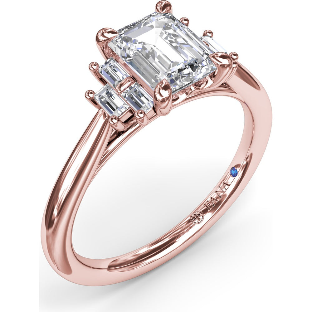 Cluster Engagement Ring Setting with Baguette Side Diamonds by Fana - 0.29 Carat Total Diamond Weight