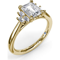 Cluster Engagement Ring Setting with Baguette Side Diamonds by Fana - 0.29 Carat Total Diamond Weight