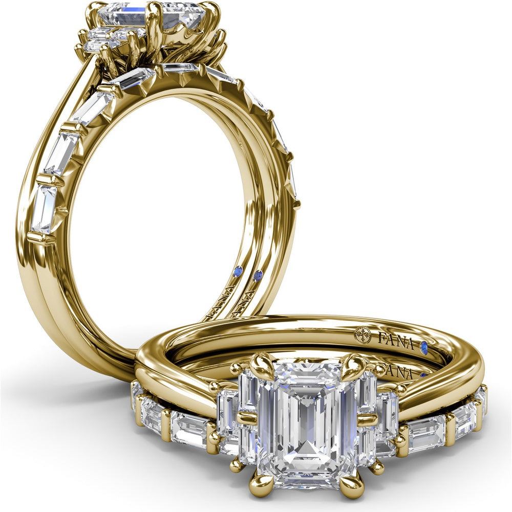Cluster Engagement Ring Setting with Baguette Side Diamonds by Fana - 0.29 Carat Total Diamond Weight