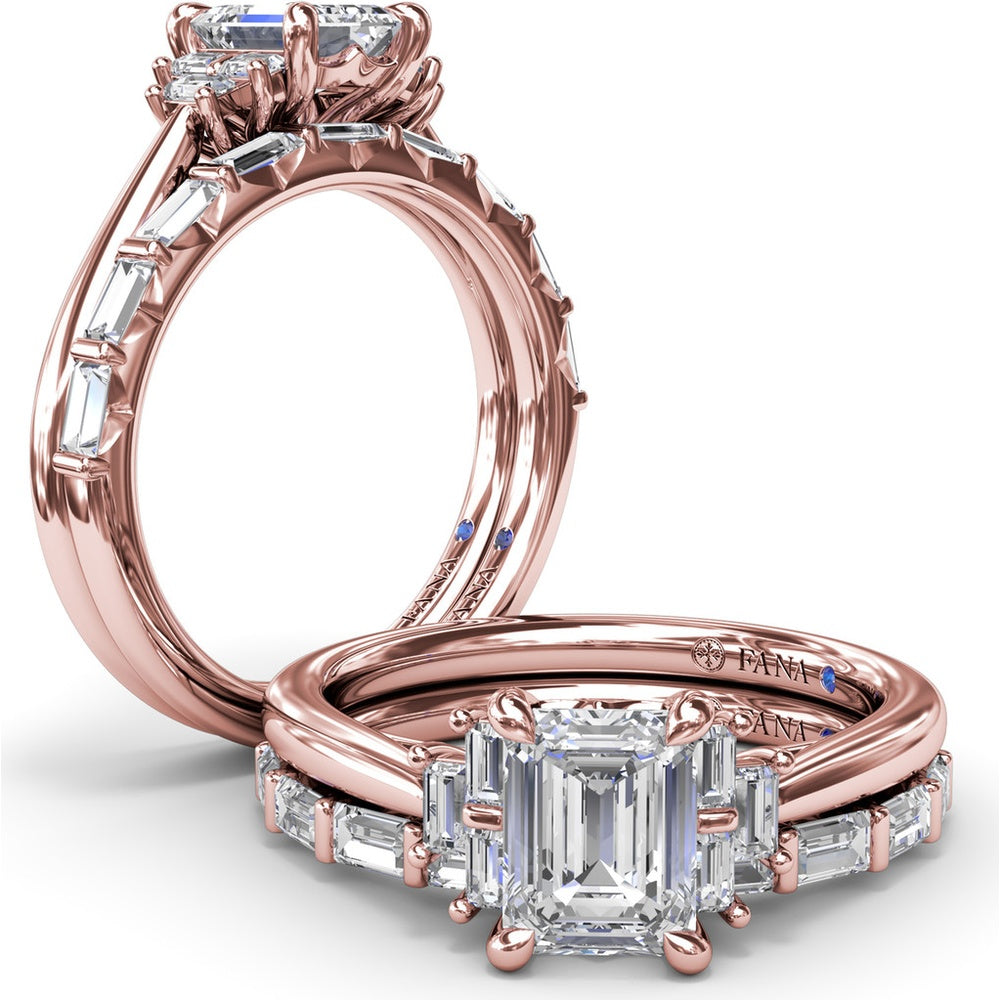 Cluster Engagement Ring Setting with Baguette Side Diamonds by Fana - 0.29 Carat Total Diamond Weight