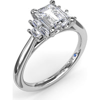 Cluster Engagement Ring Setting with Baguette Side Diamonds by Fana - 0.29 Carat Total Diamond Weight