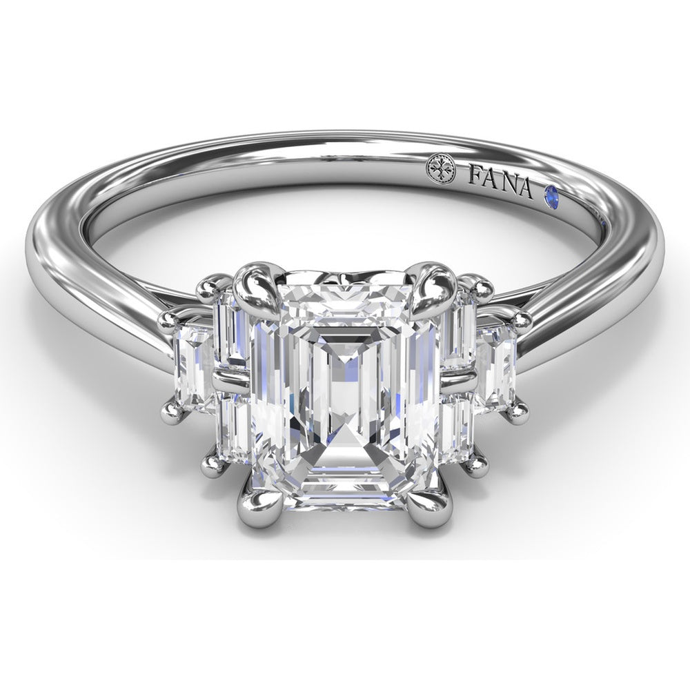 Cluster Engagement Ring Setting with Baguette Side Diamonds by Fana - 0.29 Carat Total Diamond Weight