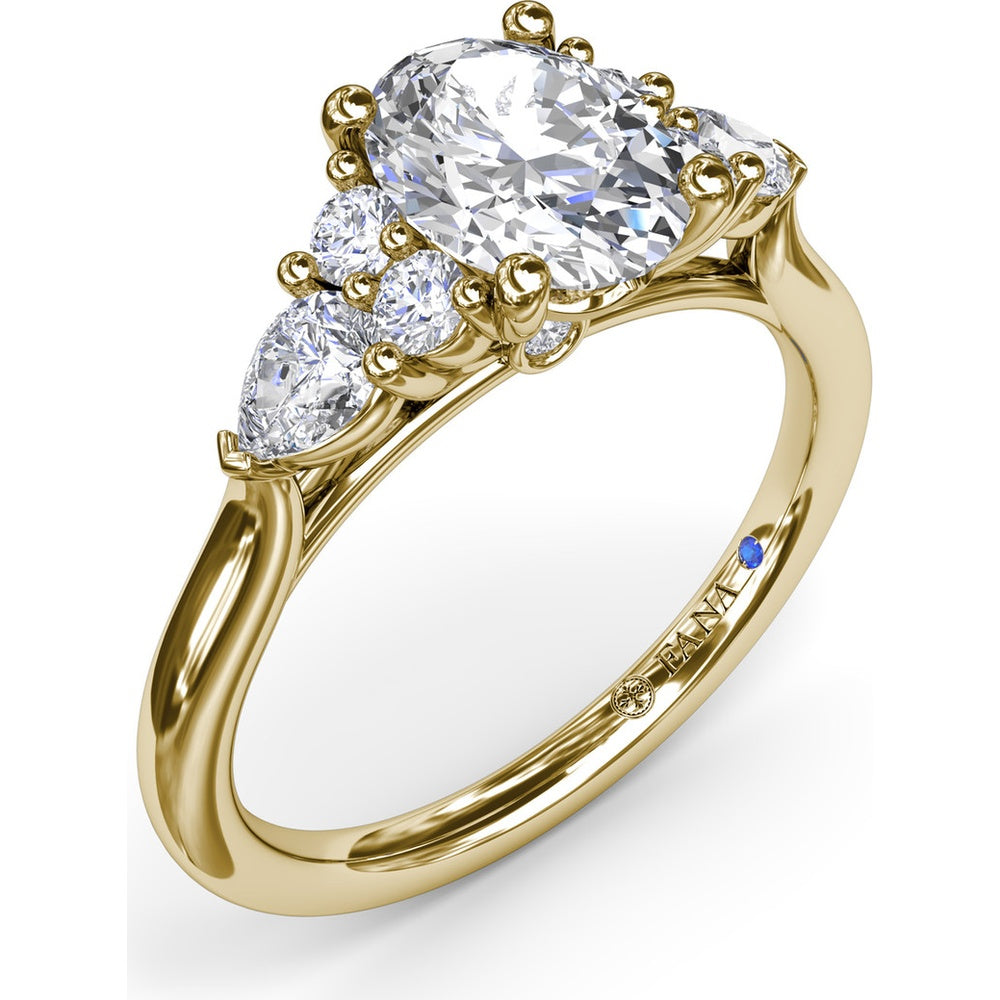 Cluster Engagement Ring Setting with Pear and Round Diamond Side Stones - 0.39 Carat Total Side Stone Weight by Fana