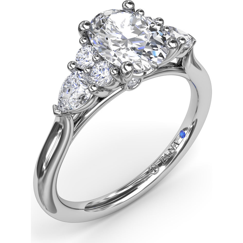 Cluster Engagement Ring Setting with Pear and Round Diamond Side Stones - 0.39 Carat Total Side Stone Weight by Fana