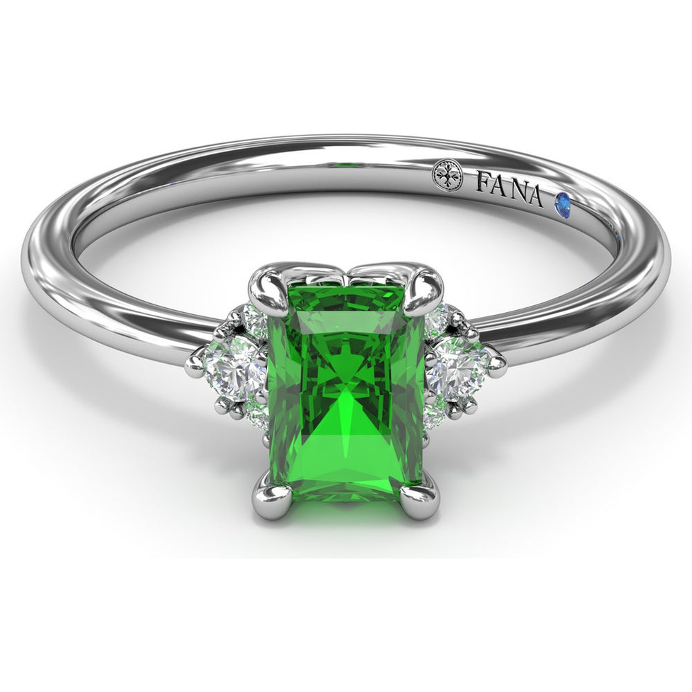 Cluster Ring with Emerald Cut Emerald and Diamond Side Clusters by Fana - 0.61 Carat Total Gemstone Weight