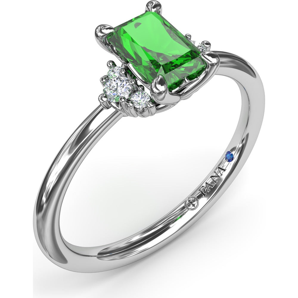 Cluster Ring with Emerald Cut Emerald and Diamond Side Clusters by Fana - 0.61 Carat Total Gemstone Weight