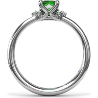 Cluster Ring with Emerald Cut Emerald and Diamond Side Clusters by Fana - 0.61 Carat Total Gemstone Weight