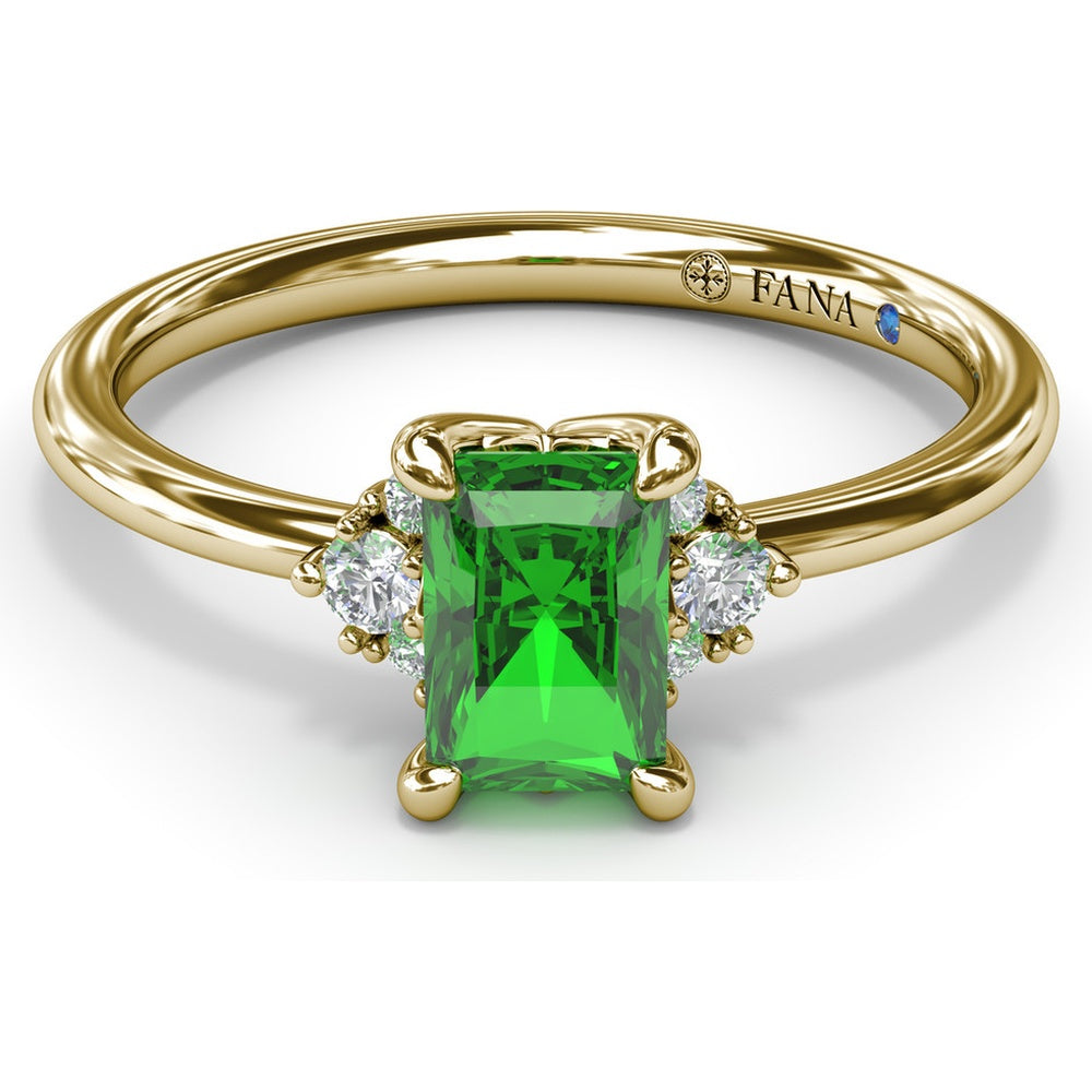 Cluster Ring with Emerald Cut Emerald and Diamond Side Clusters by Fana - 0.61 Carat Total Gemstone Weight