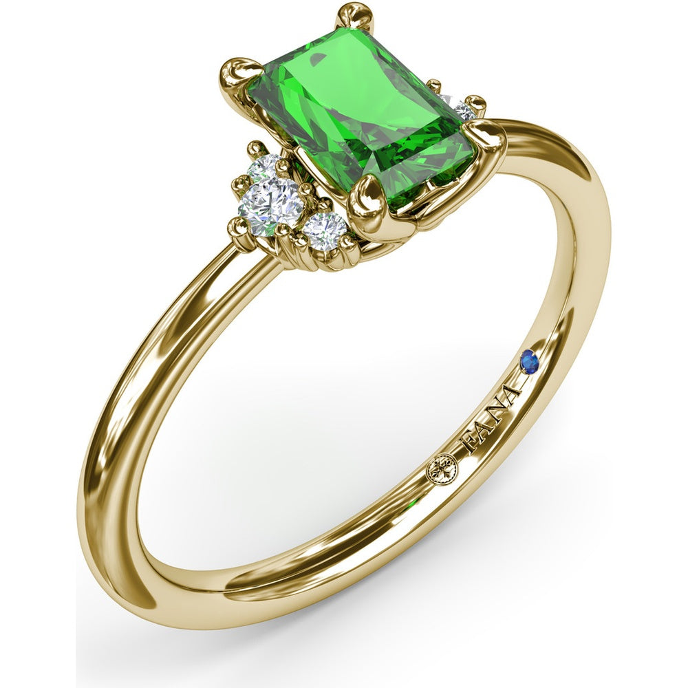 Cluster Ring with Emerald Cut Emerald and Diamond Side Clusters by Fana - 0.61 Carat Total Gemstone Weight