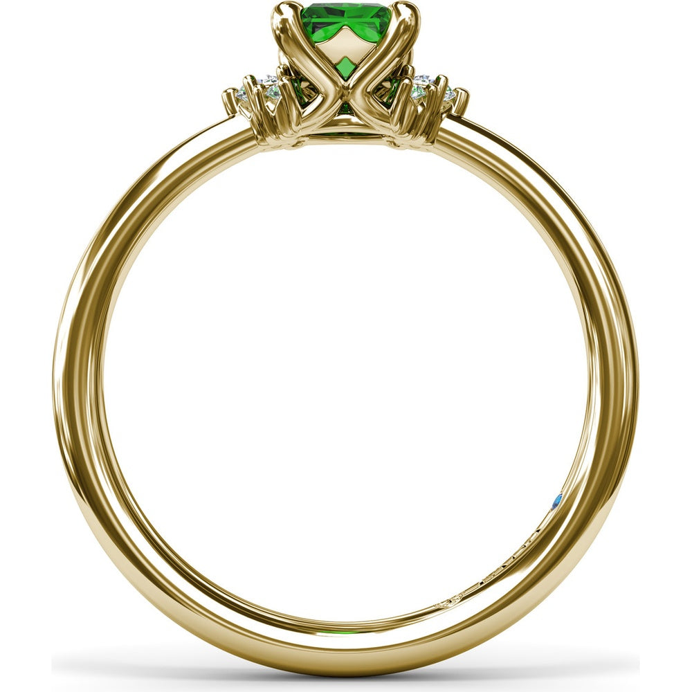 Cluster Ring with Emerald Cut Emerald and Diamond Side Clusters by Fana - 0.61 Carat Total Gemstone Weight