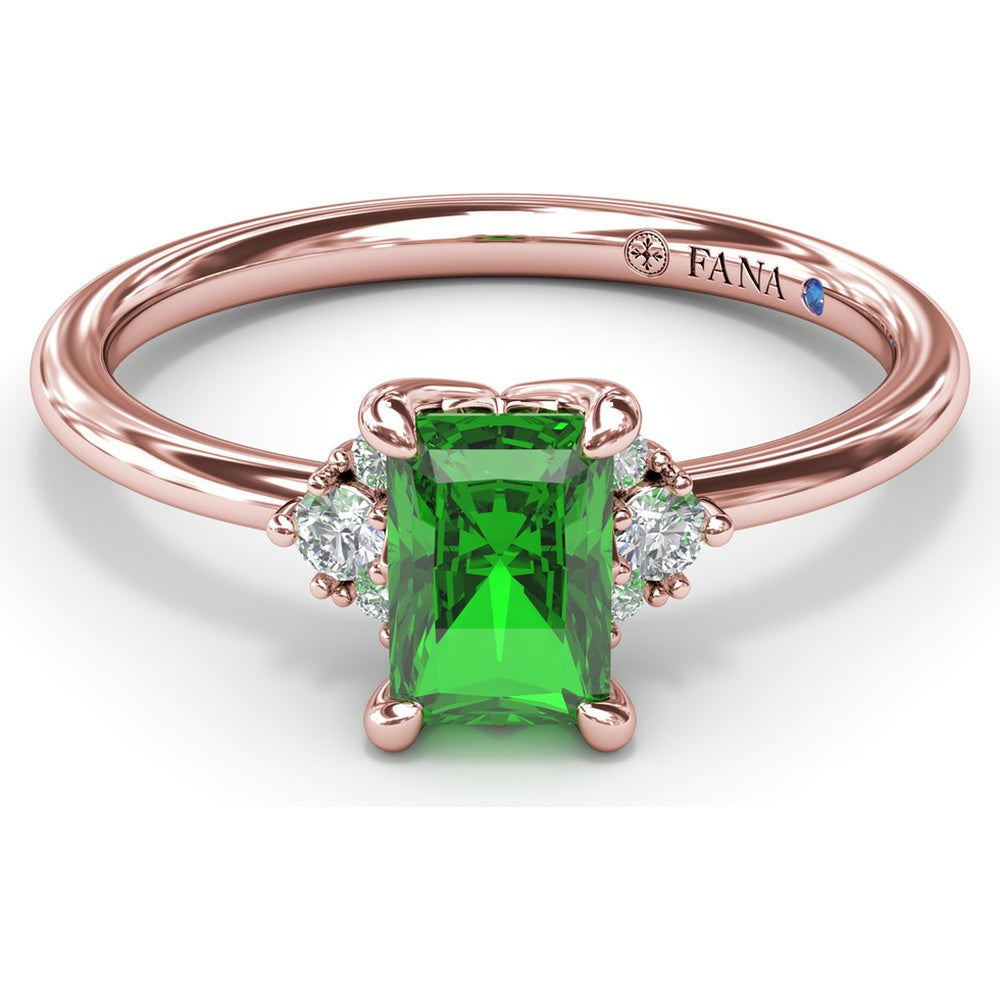 Cluster Ring with Emerald Cut Emerald and Diamond Side Clusters by Fana - 0.61 Carat Total Gemstone Weight