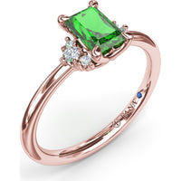 Cluster Ring with Emerald Cut Emerald and Diamond Side Clusters by Fana - 0.61 Carat Total Gemstone Weight