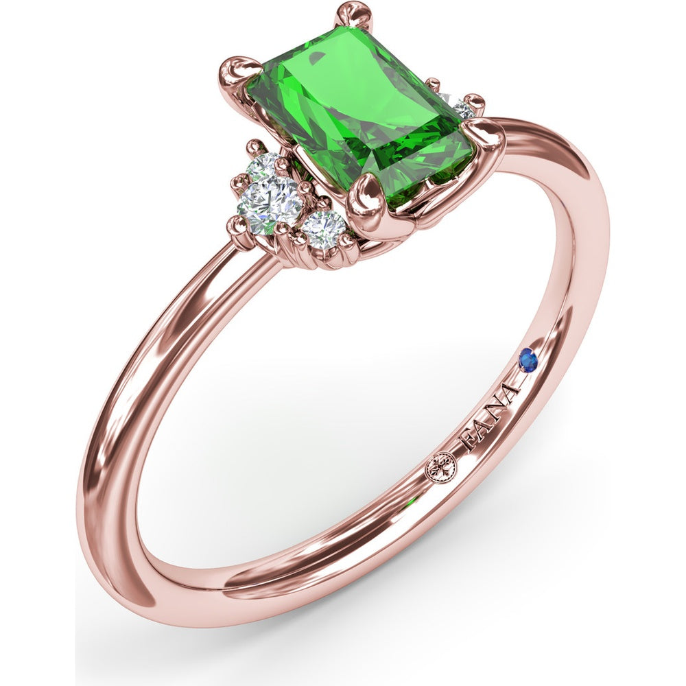 Cluster Ring with Emerald Cut Emerald and Diamond Side Clusters by Fana - 0.61 Carat Total Gemstone Weight