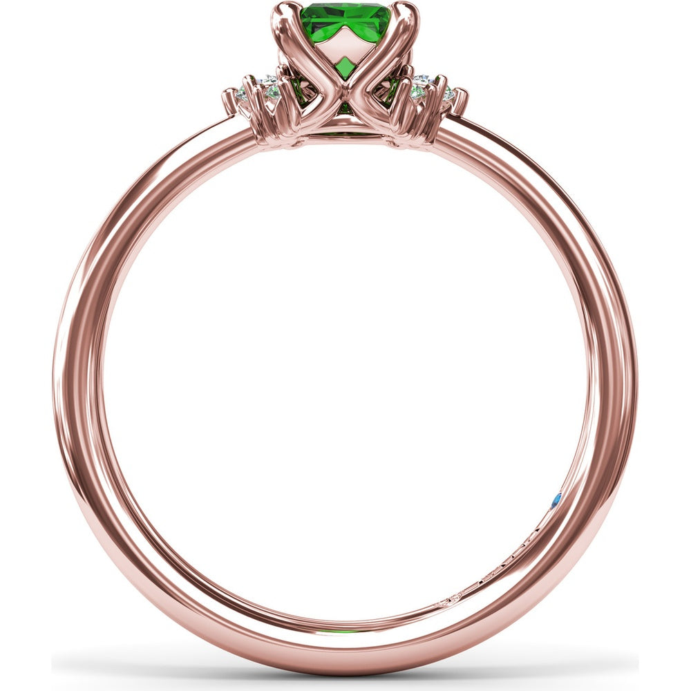 Cluster Ring with Emerald Cut Emerald and Diamond Side Clusters by Fana - 0.61 Carat Total Gemstone Weight
