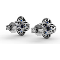 Cluster Stud Earrings with Pavé Diamond Halos and Round Sapphires by Fana - 1.47 Carat Total Gemstone Weight
