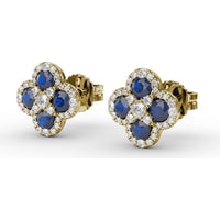 Cluster Stud Earrings with Pavé Diamond Halos and Round Sapphires by Fana - 1.47 Carat Total Gemstone Weight