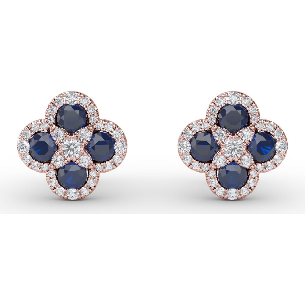 Cluster Stud Earrings with Pavé Diamond Halos and Round Sapphires by Fana - 1.47 Carat Total Gemstone Weight