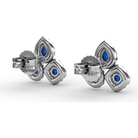 Cluster Stud Earrings with Pear and Round Sapphires and Diamond Halos by Fana - 1.71 Carat Total Gemstone Weight