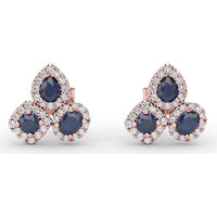 Cluster Stud Earrings with Pear and Round Sapphires and Diamond Halos by Fana - 1.71 Carat Total Gemstone Weight