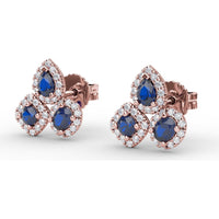 Cluster Stud Earrings with Pear and Round Sapphires and Diamond Halos by Fana - 1.71 Carat Total Gemstone Weight