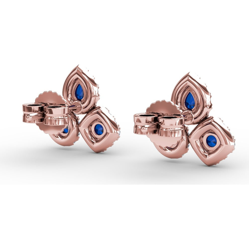 Cluster Stud Earrings with Pear and Round Sapphires and Diamond Halos by Fana - 1.71 Carat Total Gemstone Weight
