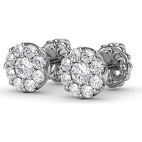 Cluster Stud Earrings with Prong Set Round Diamonds by Fana - 0.84 Carat Total Diamond Weight