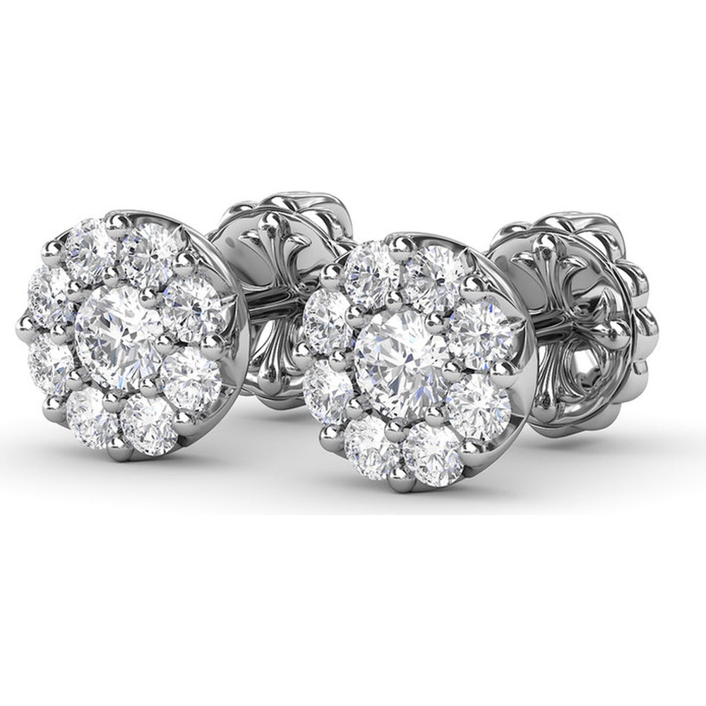 Cluster Stud Earrings with Prong Set Round Diamonds by Fana - 0.84 Carat Total Diamond Weight