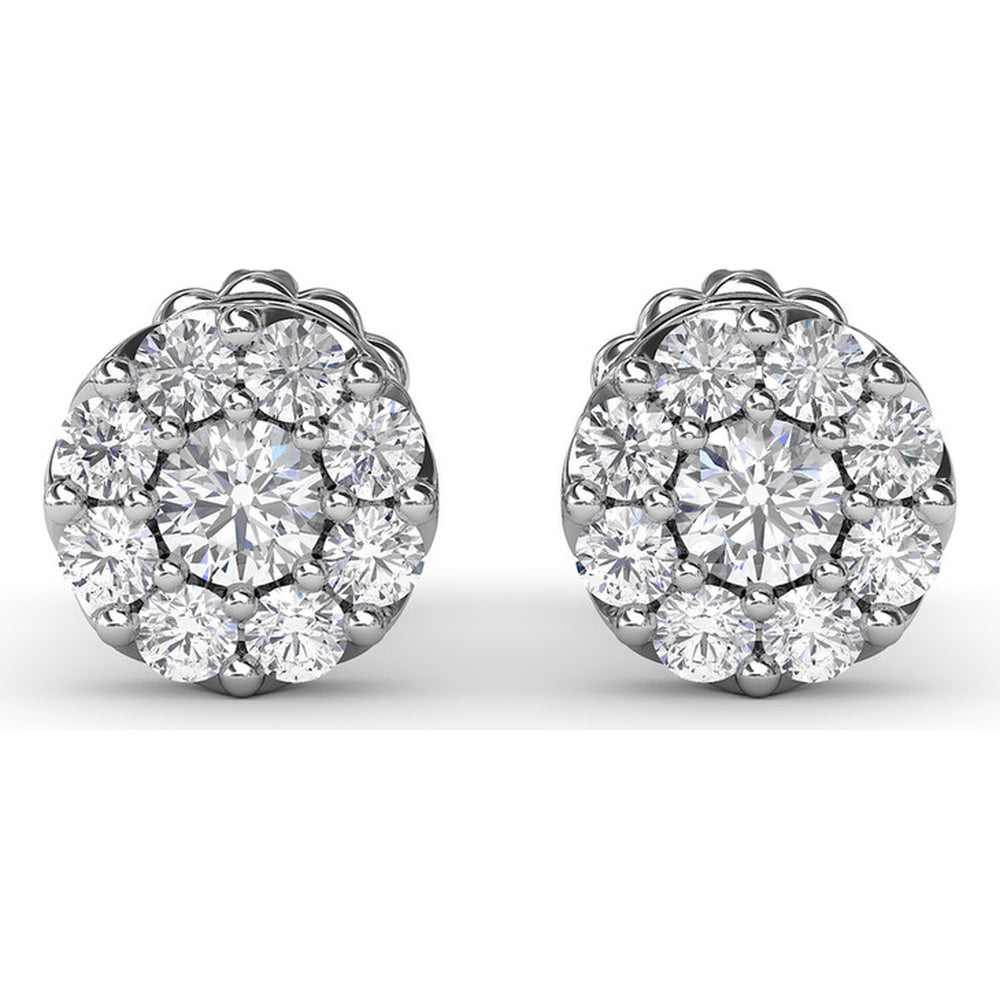 Cluster Stud Earrings with Prong Set Round Diamonds by Fana - 0.84 Carat Total Diamond Weight