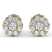 Cluster Stud Earrings with Prong Set Round Diamonds by Fana - 0.84 Carat Total Diamond Weight