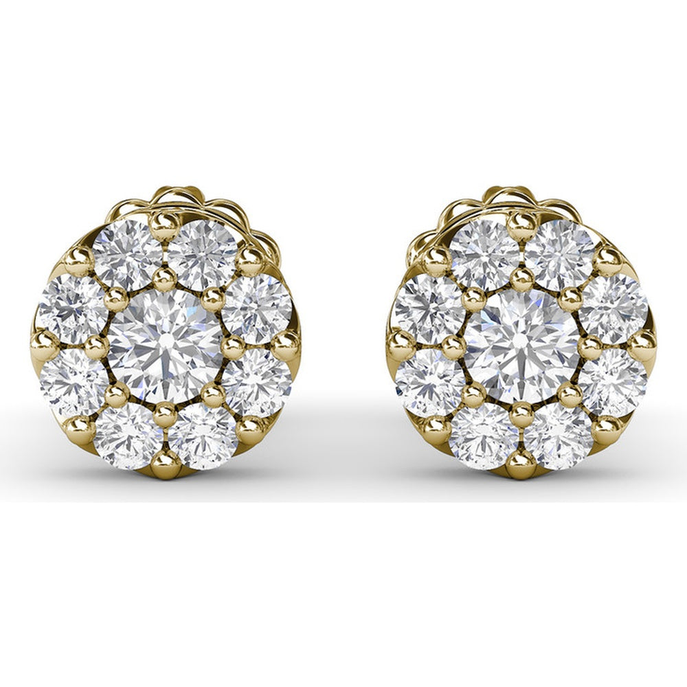 Cluster Stud Earrings with Prong Set Round Diamonds by Fana - 0.84 Carat Total Diamond Weight