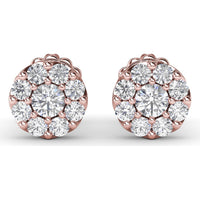 Cluster Stud Earrings with Prong Set Round Diamonds by Fana - 0.84 Carat Total Diamond Weight