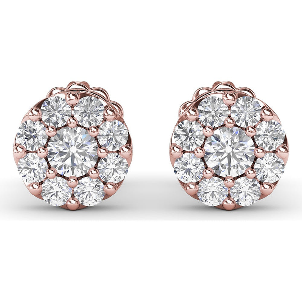 Cluster Stud Earrings with Prong Set Round Diamonds by Fana - 0.84 Carat Total Diamond Weight