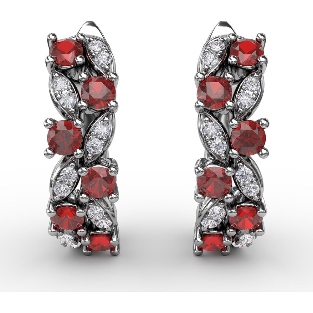 Clustered Ruby and Diamond Vintage-Inspired Earrings by Fana - 1.00 Carat Total Gemstone Weight