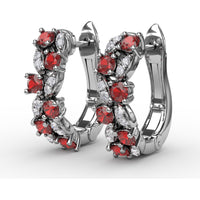 Clustered Ruby and Diamond Vintage-Inspired Earrings by Fana - 1.00 Carat Total Gemstone Weight