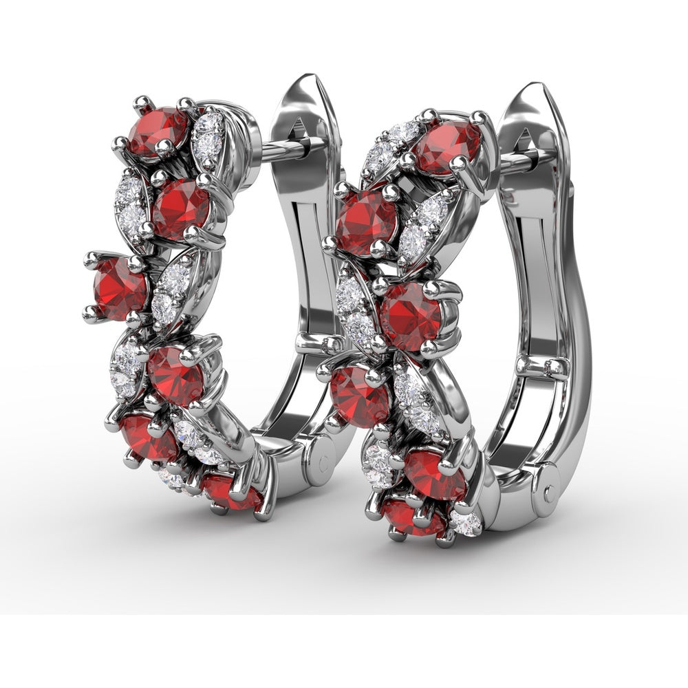 Clustered Ruby and Diamond Vintage-Inspired Earrings by Fana - 1.00 Carat Total Gemstone Weight