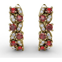 Clustered Ruby and Diamond Vintage-Inspired Earrings by Fana - 1.00 Carat Total Gemstone Weight