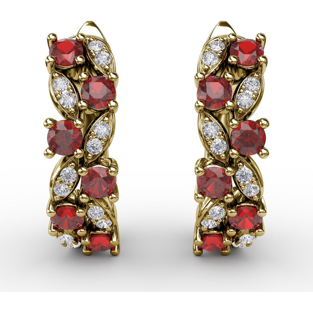 Clustered Ruby and Diamond Vintage-Inspired Earrings by Fana - 1.00 Carat Total Gemstone Weight