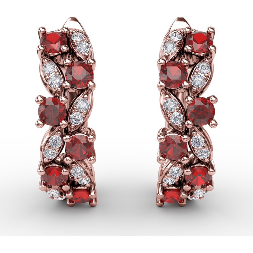 Clustered Ruby and Diamond Vintage-Inspired Earrings by Fana - 1.00 Carat Total Gemstone Weight