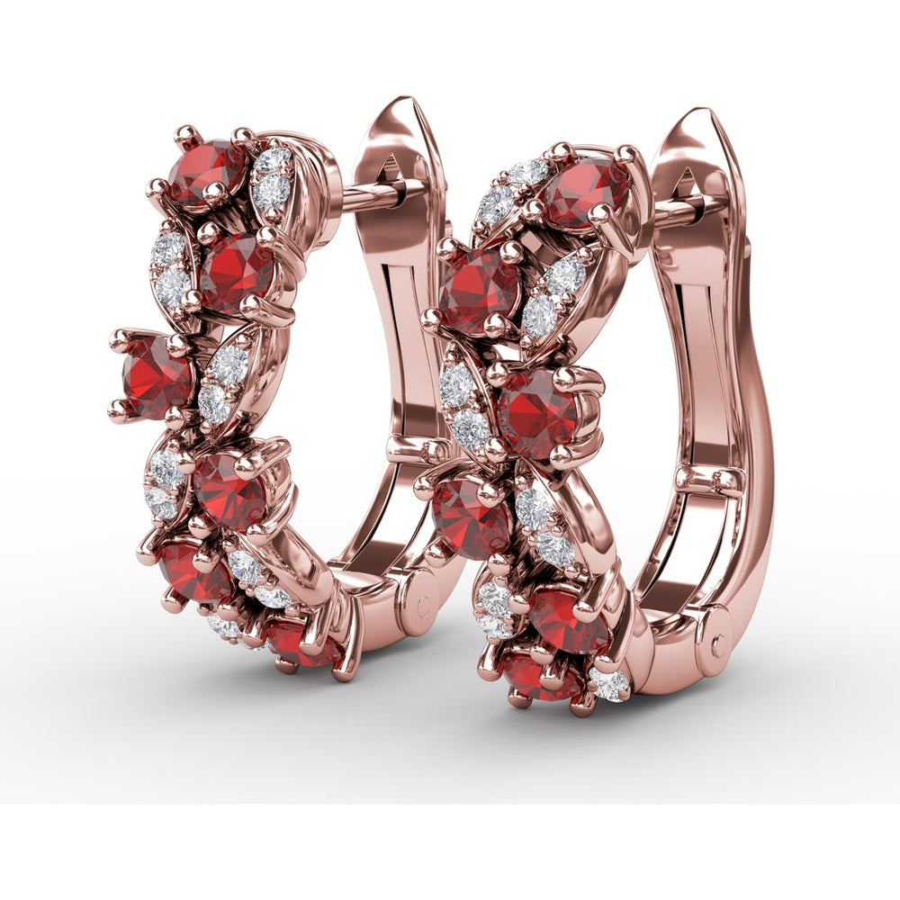 Clustered Ruby and Diamond Vintage-Inspired Earrings by Fana - 1.00 Carat Total Gemstone Weight