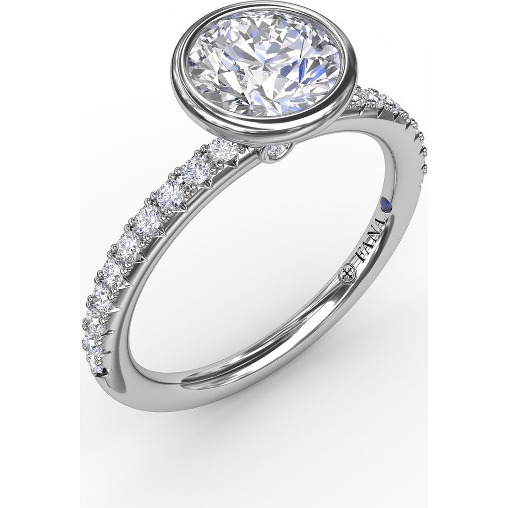 Contemporary Bezel-Set Engagement Ring Setting with Diamond Pavé Band by Fana - 0.27 Carat Total Diamond Weight