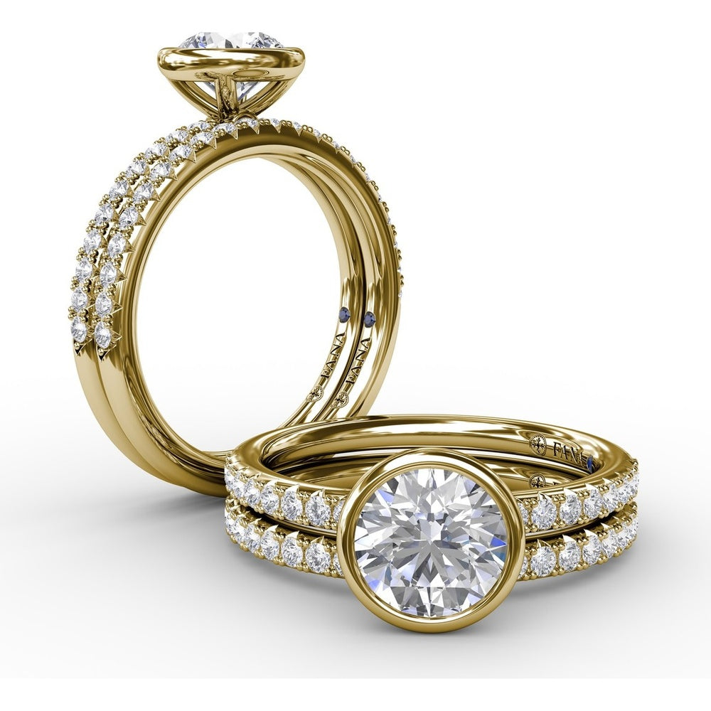 Contemporary Bezel-Set Engagement Ring Setting with Diamond Pavé Band by Fana - 0.27 Carat Total Diamond Weight