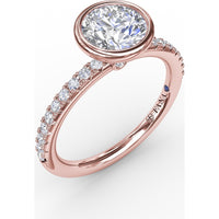 Contemporary Bezel-Set Engagement Ring Setting with Diamond Pavé Band by Fana - 0.27 Carat Total Diamond Weight