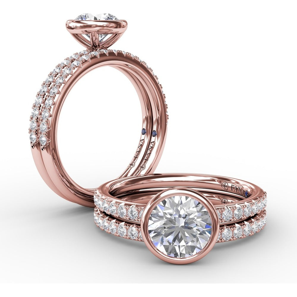 Contemporary Bezel-Set Engagement Ring Setting with Diamond Pavé Band by Fana - 0.27 Carat Total Diamond Weight