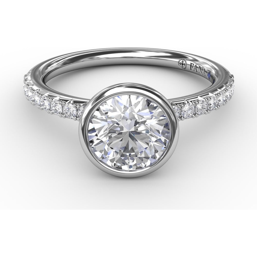 Contemporary Bezel-Set Engagement Ring Setting with Diamond Pavé Band by Fana - 0.27 Carat Total Diamond Weight