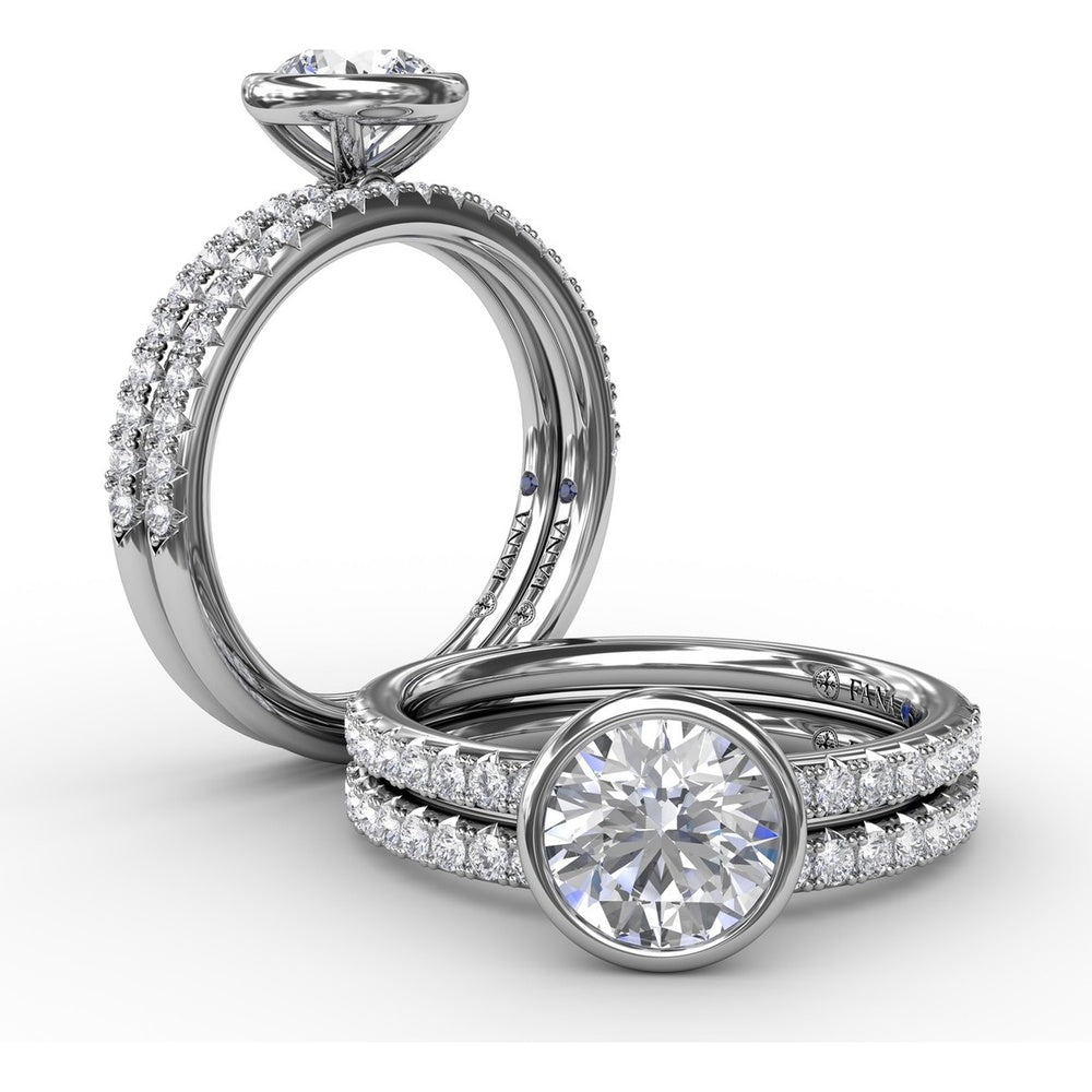Contemporary Bezel-Set Engagement Ring Setting with Diamond Pavé Band by Fana - 0.27 Carat Total Diamond Weight