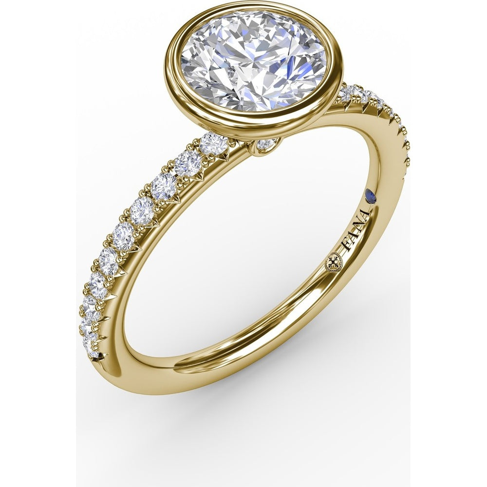 Contemporary Bezel-Set Engagement Ring Setting with Diamond Pavé Band by Fana - 0.27 Carat Total Diamond Weight