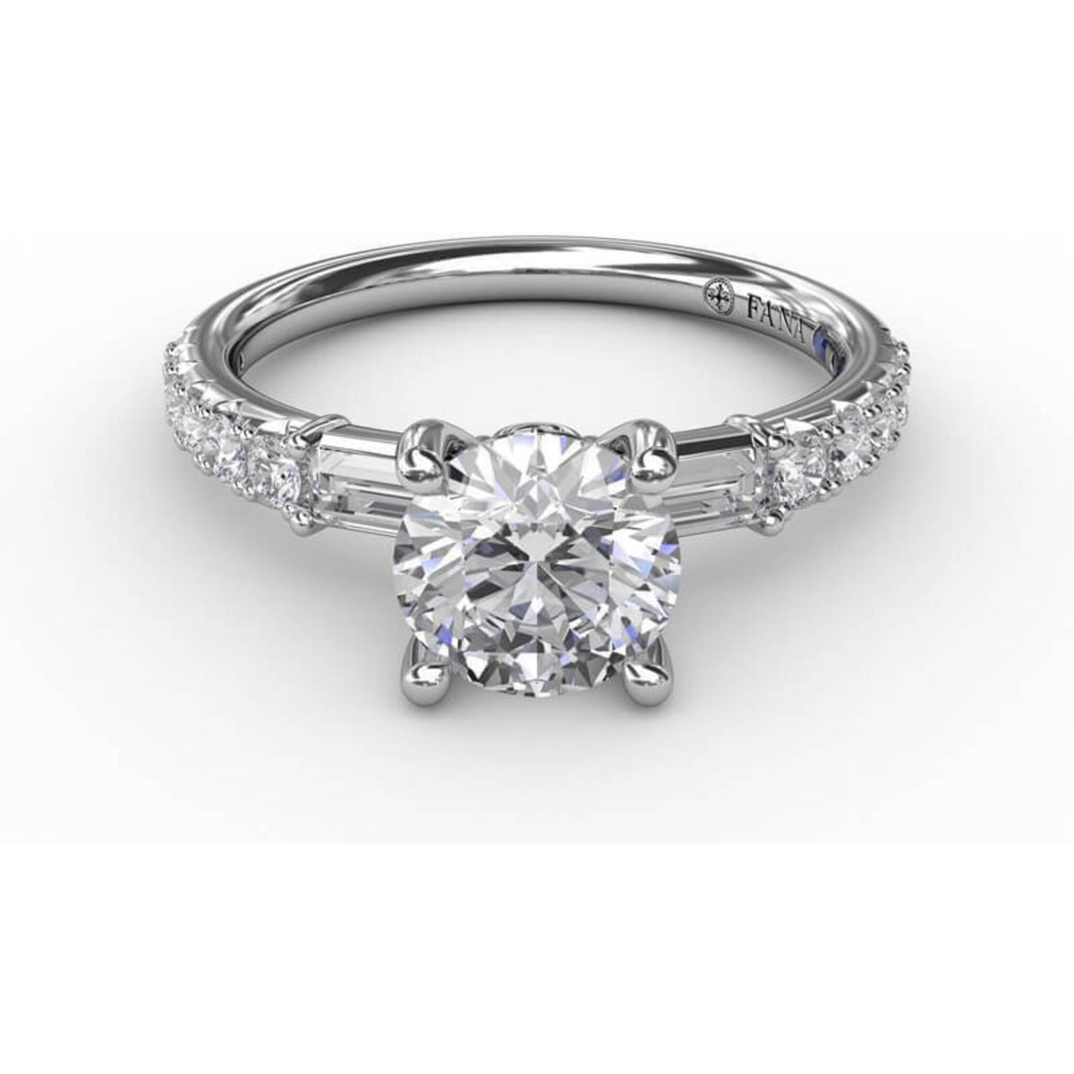 Fana Contemporary Diamond Solitaire Engagement Ring With Baguettes