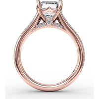 Contemporary Emerald Cut Diamond Solitaire Engagement Ring Setting with Triple-Row Diamond Band by Fana - 0.58 Carat Total Diamond Weight